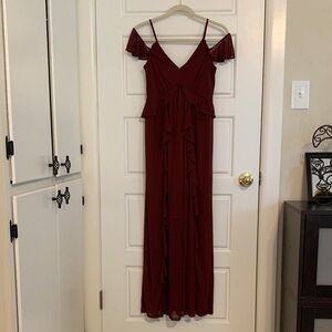 Express Burgundy Ruffle Maxi Dress